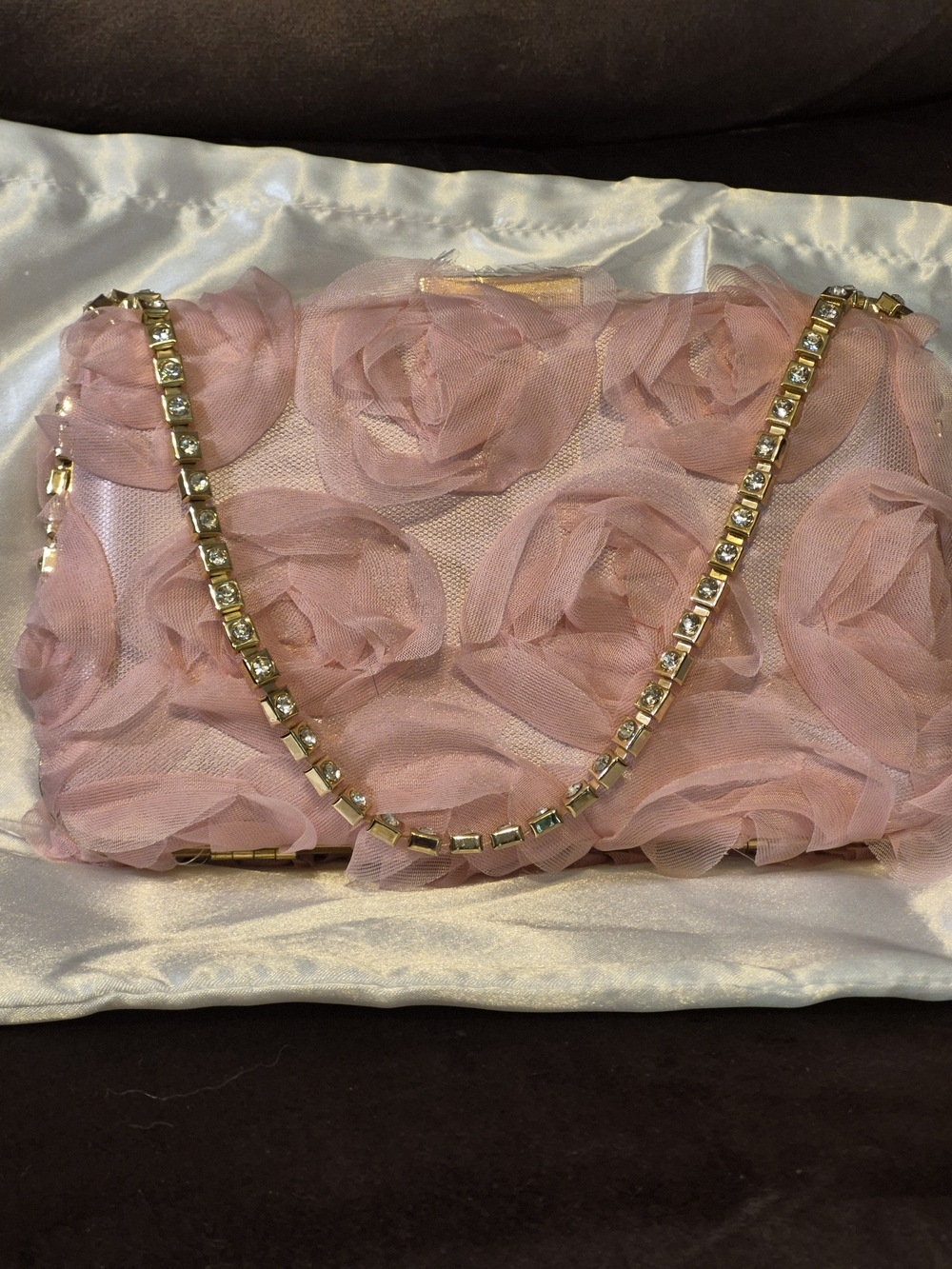 Designers Originals Pink Rosette Clutch with Gold Chain